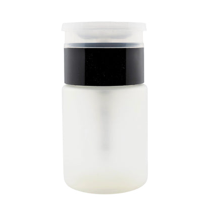 Spill-proof liquid pump bottle dispenser for salon and beauty workstations