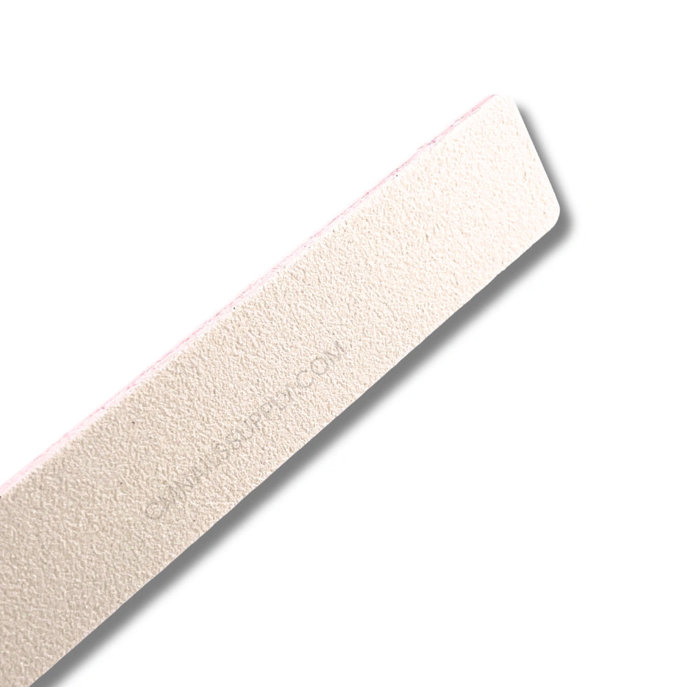 Square tip white and pink 80/80 grit nail file for precise acrylic removal and side wall shaping at professional Canadian nail salons
