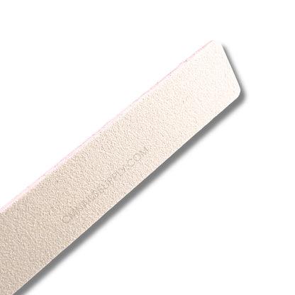 Square tip white and pink 80/80 grit nail file for precise acrylic removal and side wall shaping at professional Canadian nail salons
