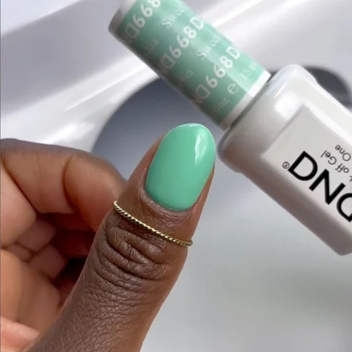 Sweet Pistachia #668 pastel mint green gel polish with a bright neon finish