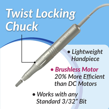 Rechargeable cordless nail drill machine showing variable speed control dial