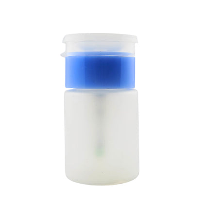 Two-tone blue and clear liquid pump dispenser bottle