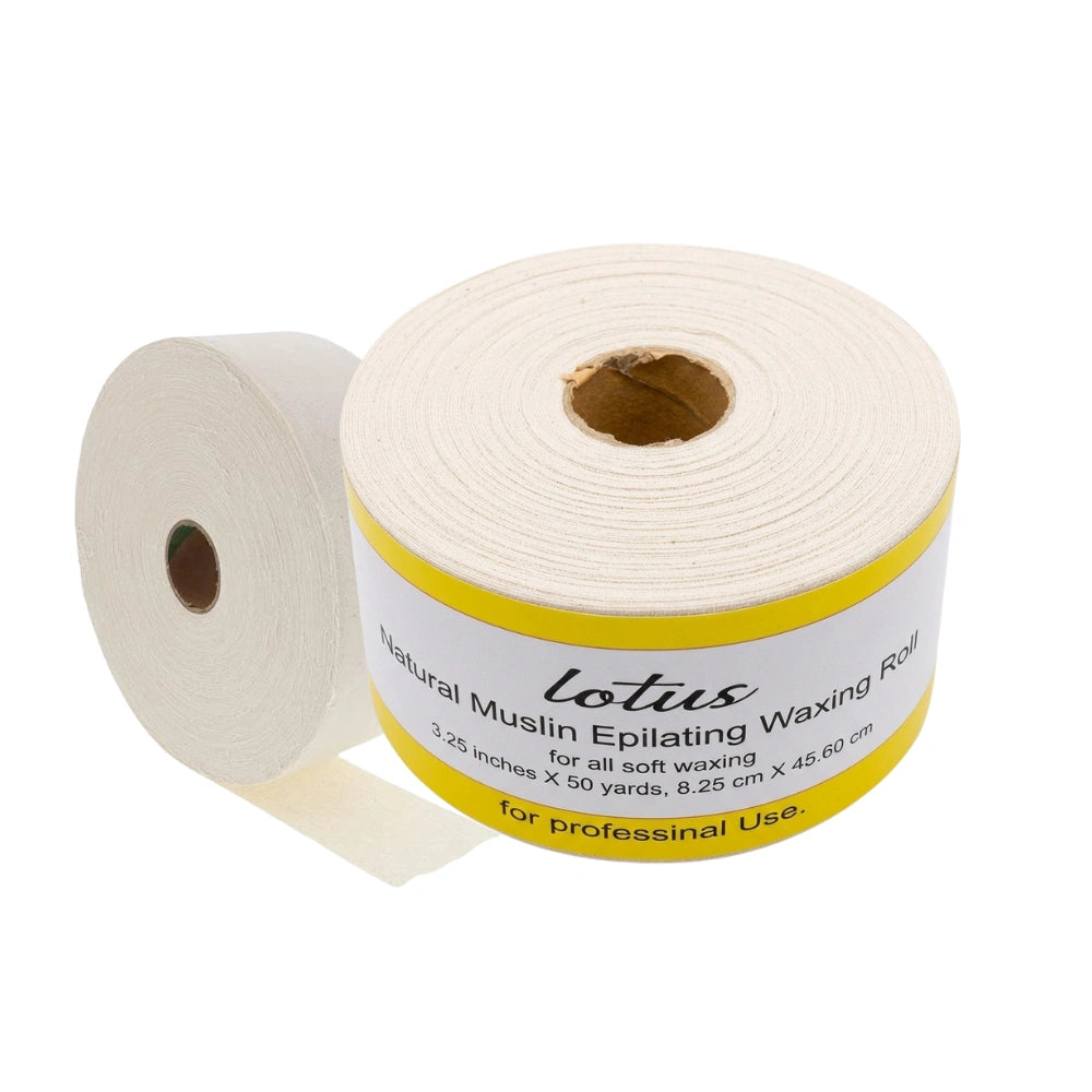 Roll of Lotus Natural Muslin Epilating Waxing Roll on a white background