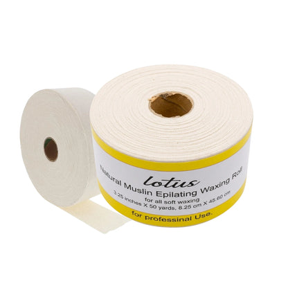Roll of Lotus Natural Muslin Epilating Waxing Roll on a white background