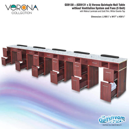 VERONA Quintuple nail table manicure station for professional nail salons