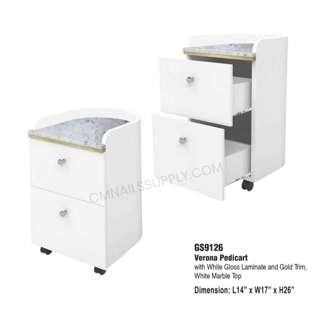 Professional pedicure trolley with marble top and storage space