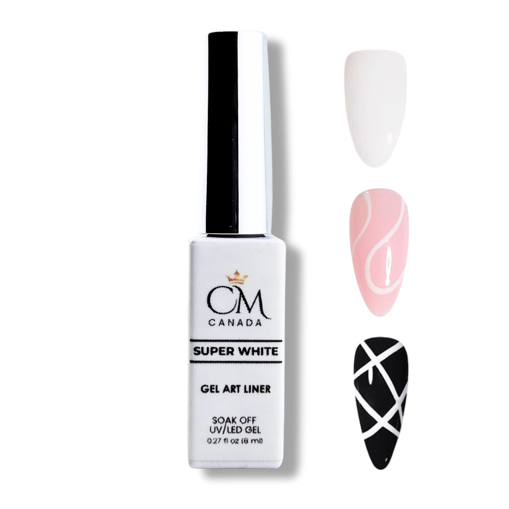 CM Canada white gel art liner bottle with precision brush for detailed nail designs