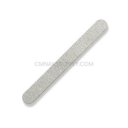 Zebra pattern nail file 100/100 grit shown in use shaping acrylic nails at a professional nail station