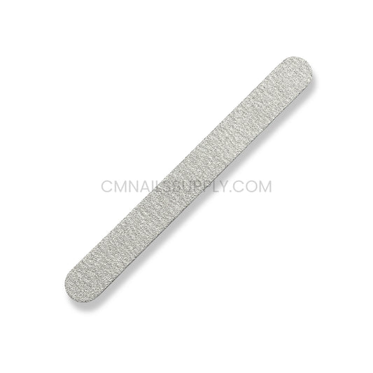 Zebra pattern nail file 100/100 grit shown in use shaping acrylic nails at a professional nail station
