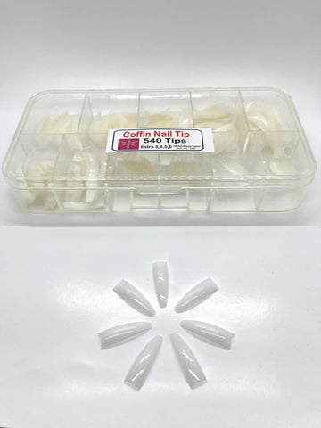 US Coffin Nail Tips | Edgy Square Shape - Natural Color - Box 540 tips. - CM Nails & Beauty Supply