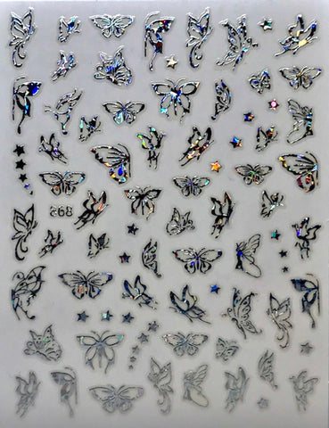 Nail Stickers / Silver Butterfly / 868.