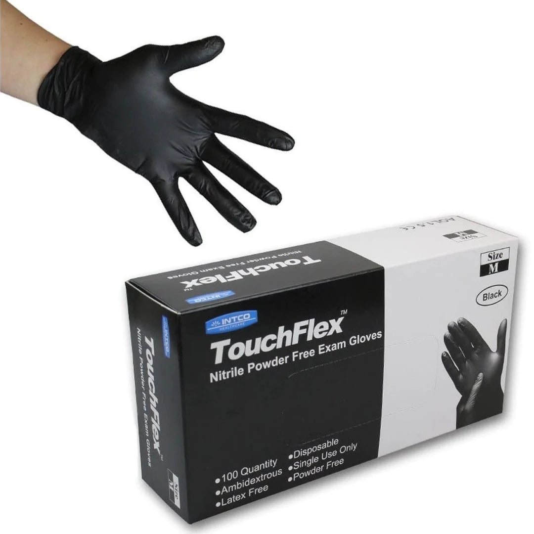 TouchFlex Black Nitrile Disposable Gloves - 4.5 Mil | Latex Free - CM Nails & Beauty Supply