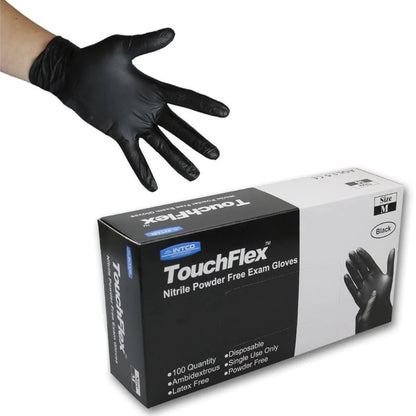 TouchFlex Black Nitrile Disposable Gloves - 4.5 Mil | Latex Free - CM Nails & Beauty Supply