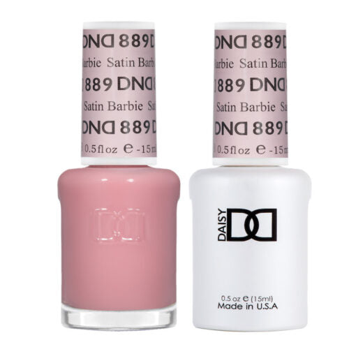 DND Satin Barbie 889 gel and lacquer polish bottles, DND gel polish Canada, DND nail polish Canada