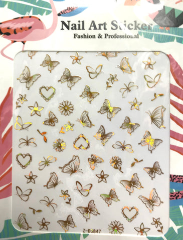 Butterfly Nail Art Stickers (3847) Gold