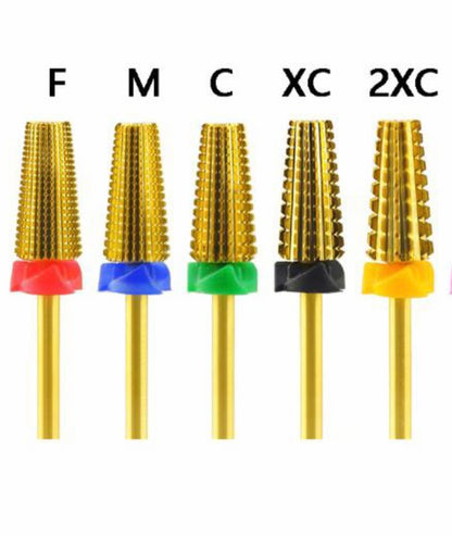 Nail Drill Bits | 5 In 1 | Gold 3/32 Grit | F | M | XC | 2XC - CM Nails & Beauty Supply