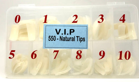 Natural VIP Nail Tips | Durable - Flexible - Refill  | Box 550 Tips |Size #0 -10 .