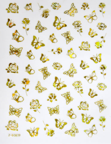 Nail Sticker Butterfly & Rose / Gold D3839/