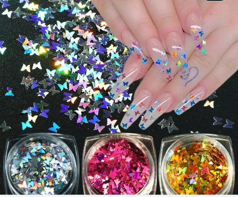 Nail Art Design - Party Gradient Butterfly Gems 3D Nails
