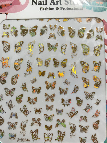 Butterfly Nail Art Stickers Waterproof Gold(3846)