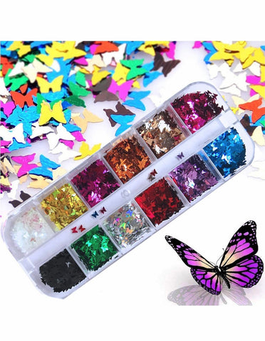 12 Color/set 3D Butterfly Nail Glitter Sparkly Laser Butterfly Nail Holographic Nail Art Decoration | 275 BF | More than 2000 pcs |