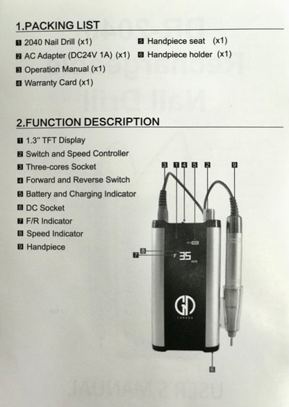 Nail Drill | GND Canada Rechargeable Drill PRO | Digital Screen | 35K RPM - CM Nails & Beauty Supply