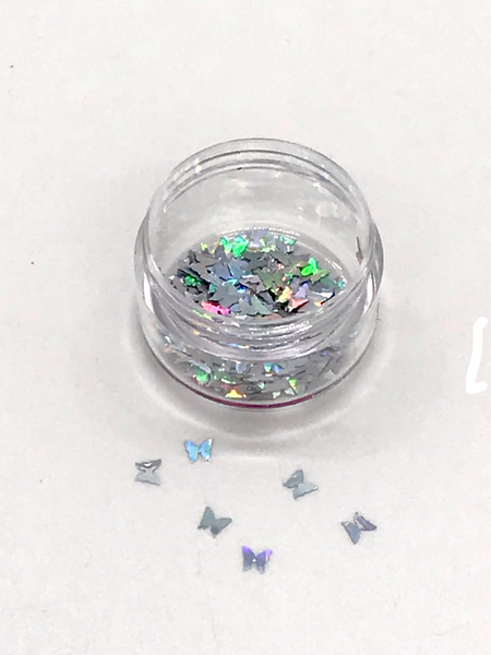 Nail Art Design - Iridescent Silver Butterfly Gems 3D Nails