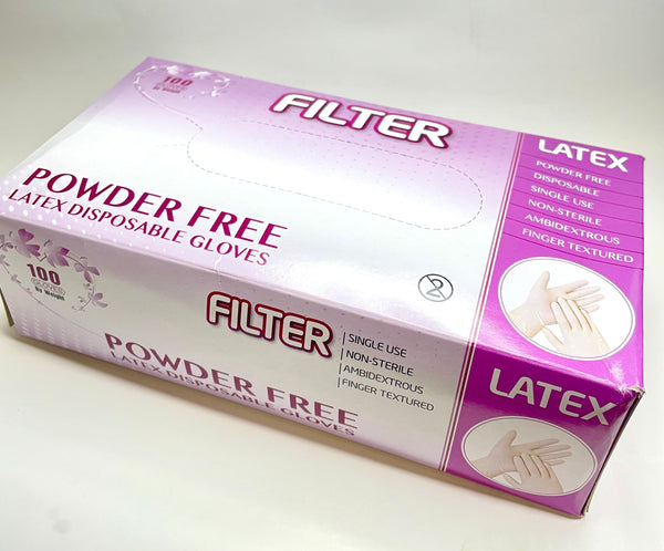 Filter GLOVE Latex Powder-Free | X/Small | Box of 100| Case of 10 boxes