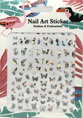Butterfly Nail Art Stickers Waterproof Silver (3846)