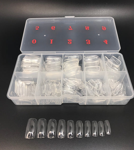 Press On Gel Tip | Box of 500 Tips | Clear Oval | Clear Stiletto | Clear Square | Frosty Square | - CM Nails & Beauty Supply