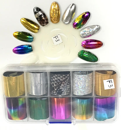 Nail Foil Transfer | F1 | F2 | F3 | 12 Different Colours | - CM Nails & Beauty Supply