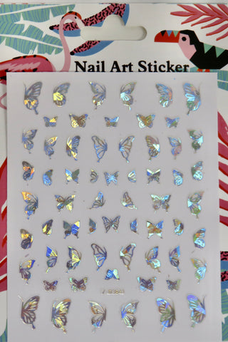 Butterfly Nail Art Stickers Waterproof Silver (3841)