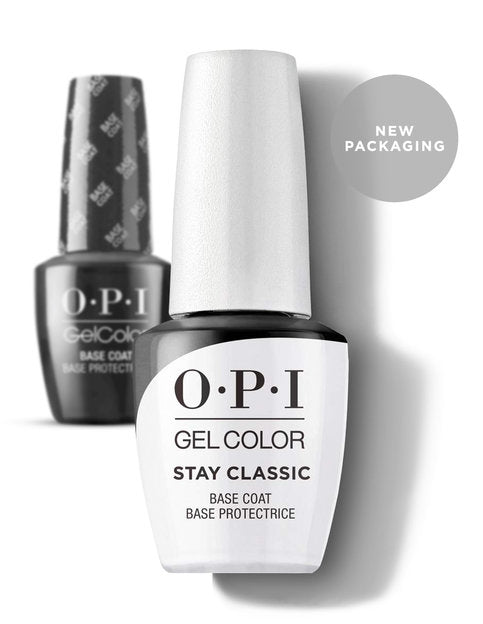 OPI Gel polish Base Coat Stay Classic GC001 professional gel foundation bottle on background.