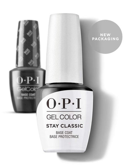 OPI Gel polish Base Coat Stay Classic GC001 professional gel foundation bottle on background.