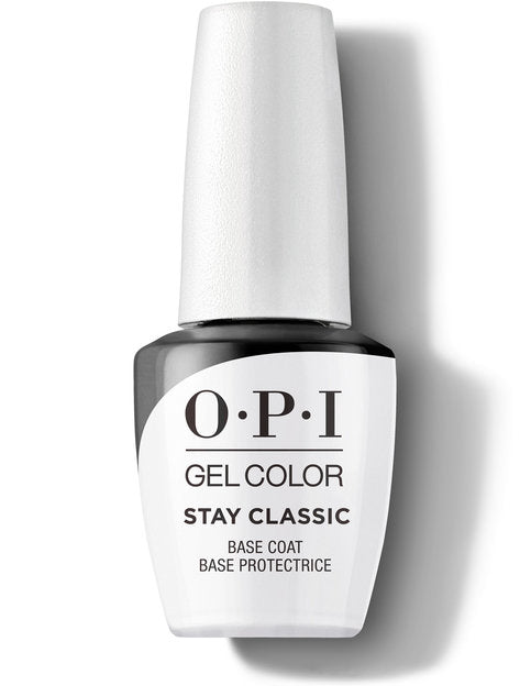 OPI GelColor Base Coat Stay Classic GC001 professional gel foundation bottle on background.