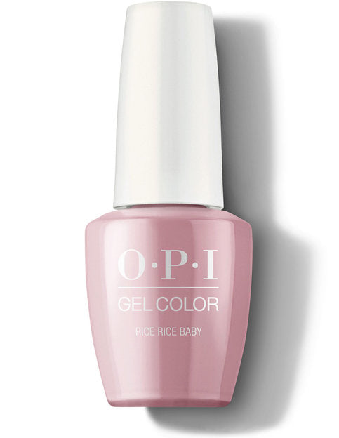 OPI GelColor Rice Rice Baby T80 sheer milky white gel polish bottle on white background.